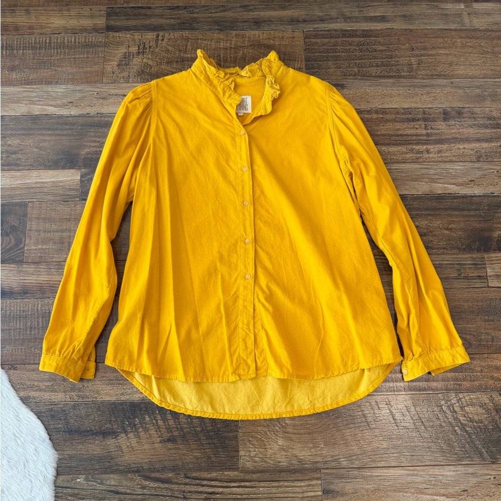 Women's Mustard Yellow Ruffle Collar Corduroy Blouse
